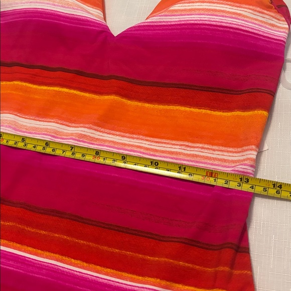 Trina Turk Solstice Pink Multi Halter Plunge Striped One Piece SZ 14 vacay NWT - Picture 9 of 14
